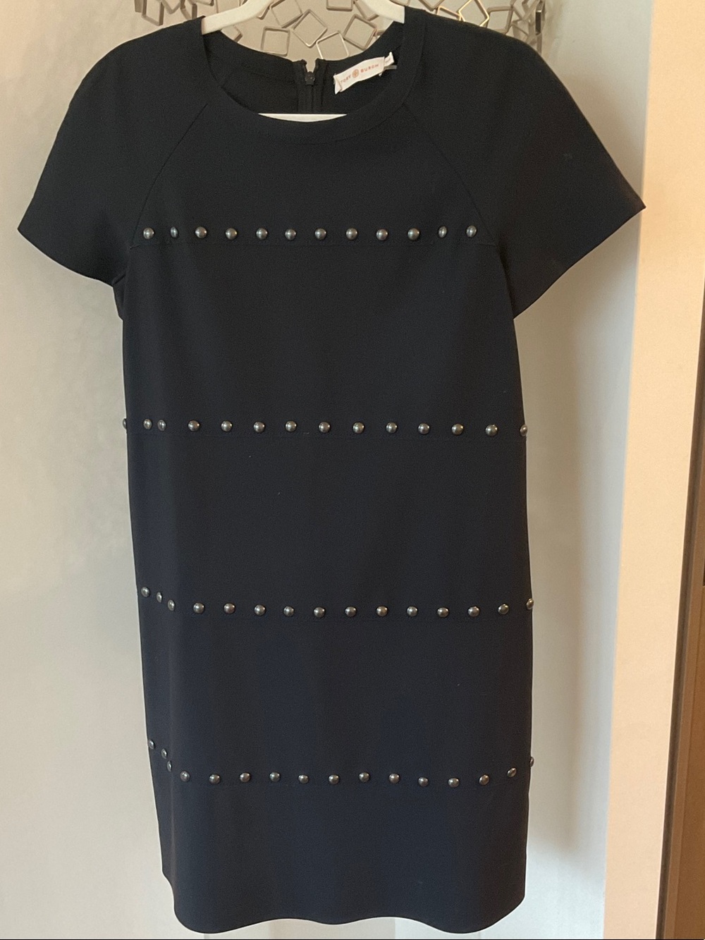 Tory Burch Black Short-Sleeve Studded Shift Dress